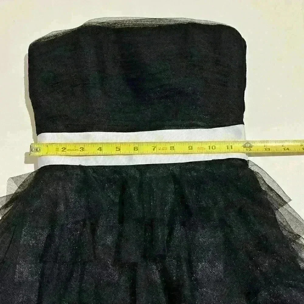 Vintage Betsey Johnson Black Strapless Corset Dress Tulle Ruffle Mesh Bow Size 0 - Picture 9 of 15